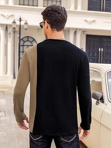 <b>Men's</b> Casual Contrast Color T-Shirts <b>Long</b> <b>Sleeve</b> Crew Neck Tee Top Color Block Shirts - Product Image 5