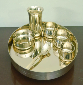 Ensemble de vaisselle Kansa en bronze martelé de qualité supérieure, comprenant des bols de service, des assiettes et des gobelets, disponible à prix de gros. - Product Image 5