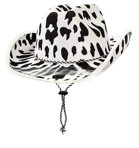 Chapeau de cowboy imprimé vache, chapeau de cowgirl, motif blanc et noir, accessoire de costume polyvalent unisexe, à large bord, pour fête sur le thème du cowboy - Product Image 6