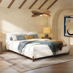 Cama Queen Moderna Estilo Alpino con Plataforma, Tapizada en Bouclé Blanco Marfil - Product Image 3