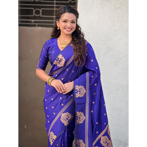 Sari violet traditionnel tissé Zari, écharpe et châle en soie douce 600g Elite Weaves - Product Image 6