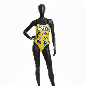 Traje de Baño Personalizado para Mujer, Tela de Poliéster y Spandex GSM, Paneles Laterales de Malla Amarilla y Negra, Diseño de Logotipo Termotransferible - Product Image 6