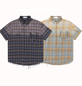 Chemise à carreaux en flanelle à manches courtes pour homme, col rabattu décontracté, respirante, en coton lavé, chemise boutonnée courte pour homme, idéale pour l'été - Product Image 1