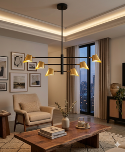 Lámpara de Techo Moderna de Metal Negro, 6 Luces LED, Bombilla E27 Ajustable para Sala de Estar, Lumetal Vietnam - Product Image 4