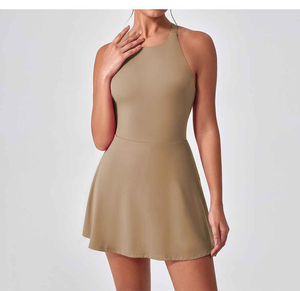 Women's 2-in-1 Breathable Tennis Dress - Sleeveless Activewear with Built-in Bra and Shorts Pockets, Stretchy Spandex Nylon - Product Image 3