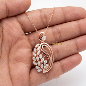 Colgante de Plata de Ley con Diseño de Hoja Paisley y Diamantes Brillantes, Cadena con Eslabones, Elegante y Natural, para Compromiso, Boda y Fiesta - Product Image 4