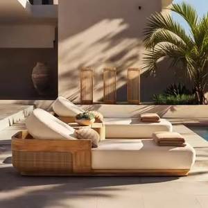 Tumbona Moderna de Madera de Teca para Exteriores, Minimalista, para Piscina, Patio, Resort o Villa - Product Image 1