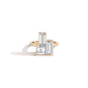 Bague en diamant personnalisée en or 14K, sertie de diamants de laboratoire taille princesse et baguette, monture closée, 3,65 ct VS+, grappe multi-formes, bague cocktail de déclaration - Product Image 1