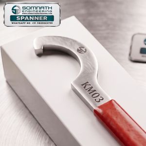 SOMNATH ENGINEERING KM03 C-TYPE HOOK SPANNER SPRING STEEL Chrome Plated Rectangular Laser Cut Mechanical Repair <b>Tool</b> Red Handle - Product Image 4