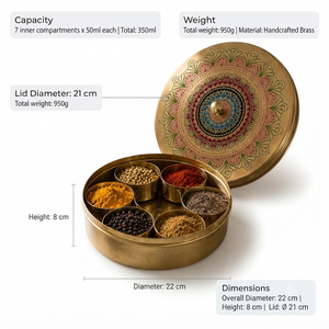 Caja de Especias de Latón Hecha a Mano con 7 Recipientes para Especias, Diseño Mandala, Organizador de Cocina para Especias Indias, Venta al Por Mayor OEM - Product Image 5