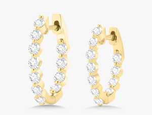 Double Sided Round Cut Lab Gown Diamond Huggie <b>Earrings</b> 10k 14k 18k Solid Gold 18 mm Inside Out Hinged Everyday Minimalist <b>Hoops</b> - Product Image 5