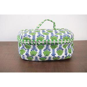 Nueva llegada al por mayor: Set de neceser de algodón puro hecho a mano con estampado de bloques para viaje, bolsa de maquillaje y neceser de tela para coser. - Product Image 4