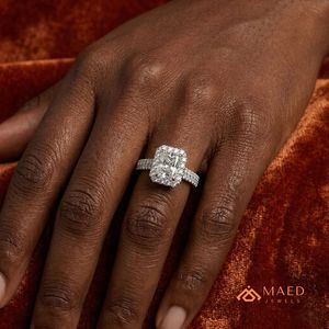 <b>Silver</b> <b>Emerald</b> Halo Moissanite <b>Ring</b> Gold Plated Prong Elegant Womens Engagement Jewelry Luxury Fashion <b>Ring</b> NYC Style Gift - Product Image 4
