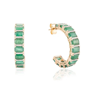 14K Yellow Gold Octagon <b>Emerald</b> Diamond Huggie <b>Stud</b> <b>Earrings</b> IGI Certified VS1 - Product Image 2