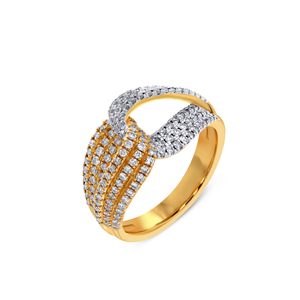 Bague en or bicolore avec nœud éternel et diamant central carré, halo de diamants et bande sertie de diamants - Product Image 1