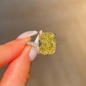 Royal Saga 5CT Canary Yellow Cushion Cut Moissanite Solitaire Crossover <b>Cocktail</b> <b>Ring</b> Rose <b>Gold</b> Plated 925 Silver Birthdays - Product Image 4