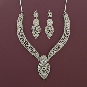 Artificial Fashion Jewellery Exporter in India American Diamond Classic Necklace with Rhodium Plating 444796 - Product Image 2