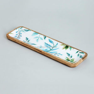 Bandeja de servicio de forma redonda de diseño de lujo con diseño impreso de esmalte en ella Hecho de madera Bandeja de uso de artículos de comedor Nueva llegada por FWE - Product Image 1