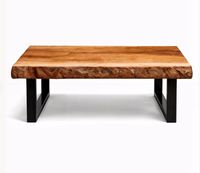 Nouvelle table basse de restaurant en bois massif à bord naturel avec pieds en métal, design pliable pour hôtel et usage extérieur