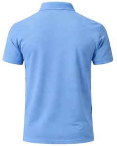 เสื้อโปโลผู้ชายสีฟ้าสกายบลูแบบสั่งทำพิเศษ ทรงคลาสสิก แขนสั้น สวมใส่สบายในฤดูร้อน รับทำโลโก้ตามสั่ง ผู้ผลิต OEM จำหน่ายส่ง - Product Image 2