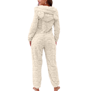 Pijama Enterizo con Capucha para Mujer, Manga Larga, Color Sólido, Tejido de Hilo Teñido, 100% Poliéster, Impermeable, con Cierre de Cremallera, Invierno, 220g - Product Image 3