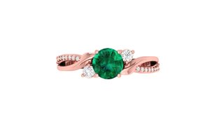 Anillo de Compromiso de Oro de 18k con Esmeralda Cultivada en Laboratorio de Corte Redondo de 1ct, Detalles de Diamantes de Varias Formas, Joyería Hecha a Mano Personalizada - Product Image 2