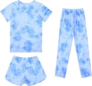Ensemble pyjama pour bébé fille, rose à carreaux, t-shirt, pantalon, short, coton respirant, spandex, vêtements de nuit d'été, col rond, manches courtes, 3 pièces - Product Image 4