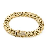 Bracelet Chaîne Maille Cubaine en Acier Inoxydable 316 Plaqué Argent/Or avec Strass en Cristal, Unisexe, Style Hiphop, Sertissage Canal, Bijou Cadeau