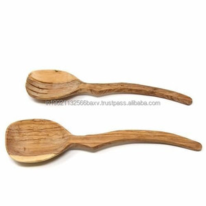 Handmade Wood Serving Mixing Tongs Short Handle Salad Fork 2-Piece Set <b>Mirror</b> Kitchen Accessories <b>Tabletop</b> Use Budget-Friendly - Product Image 2
