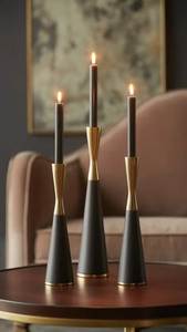 Modern Metal <b>Candle</b> Holder <b>Set</b> Irregular Shape Gold Finish Tabletop Decor Living Room Home Accent Art Sculpture - Product Image 2