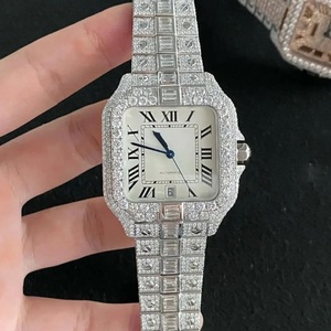 Montre à quartz de luxe pour homme, bracelet en acier inoxydable, cadran avec chiffres romains, affichage de la date, montre-bracelet habillée - Product Image 1