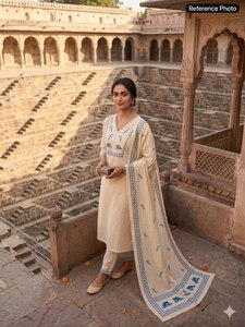 Magnifique ensemble salwar kameez de couleur blanche, en soie véritable, avec broderies, vêtements indiens et pakistanais. - Product Image 1