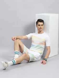 Conjunto de Camiseta y Pantalones Cortos Casuales de Verano para Hombre, Estampado Digital, Tejido de Algodón Transpirable, Diseño Abstracto Blanco - Product Image 4