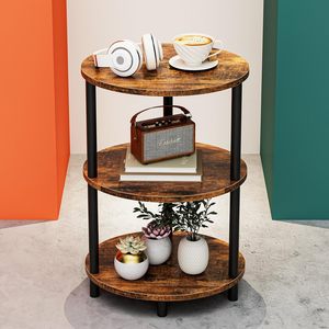 <b>Round</b> Pedestal End <b>Table</b> - 3-Tier Oval Accent <b>Table</b> for <b>Small</b> Spaces, Rustic Wood and Metal Couch Side <b>Table</b>, Nightstand for - Product Image 1