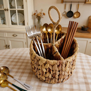 Eco-Friendly Mini Handmade Natural Water Hyacinth Hand-Woven Simple Style Storage <b>Basket</b> for Home Use Knives Forks & <b>Small</b> Items - Product Image 5