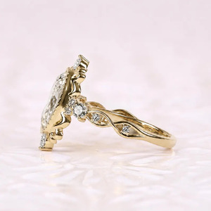 Vintage 2.5 CT <b>Oval</b> Cut <b>Moissanite</b> Classic Solitaire <b>Engagement</b> <b>Ring</b> 14K Gold Cut Halo Filigree Antique Style Cluster <b>Ring</b> - Product Image 2