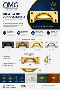 Premium Solid Brass Rich Finish Rectangle Shape Cup Puller <b>Handle</b> for Cabinet Drawer Right Hand Modern Design Easy Installation - Product Image 6