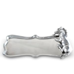 Plateau décoratif ovale de luxe en argent, motif cheval en relief, bordure en corde, centre de table, vente en gros - Product Image 5