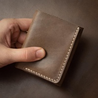 Dompet Kulit Asli Crazy Horse Pria - Vintage Pendek RFID Tutup Terbuka Tahan Lama Mudah Dibawa Logo Branding Kustom