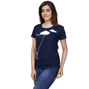 Women's <b>Navy</b> Blue Short <b>Sleeve</b> <b>T</b>-<b>Shirt</b> Solid Casual Crew Neck Loose Fit 100% Cotton Jersey Fabric Anti-Shrink Hollow Spring - Product Image 5