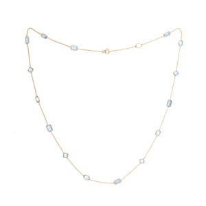 Collar de Aguamarina Natural con Corte Mixto en Oro Amarillo Sólido de 18K – Cadena con Gemas de Esmeralda en Corte Ovalado y Cuadrado con Engaste de Bisel - Product Image 3