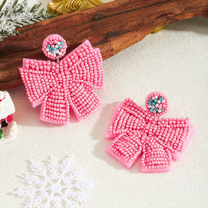 Pendientes de lazo rosa sin cuentas, ligeros, estilo bohemio, hechos a mano, bonitos y elegantes, para mujer, regalo de Navidad para fiestas. - Product Image 3