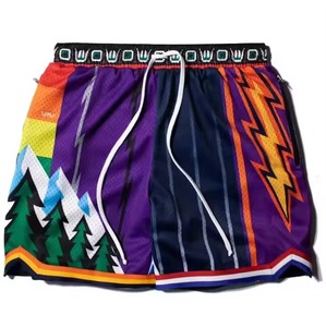 Short de bain pour homme en polyester, coupe classique, imprimé, avec cordon de serrage, bordure contrastée, tissé, respirant - Product Image 1