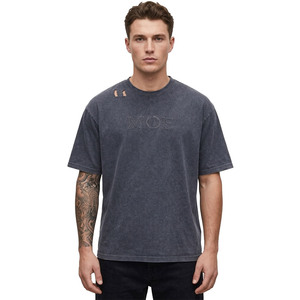 Camisetas para hombre con lavado ácido, efecto desgastado, logotipo bordado personalizado, algodón grueso, corte holgado, estilo urbano, vintage. - Product Image 1