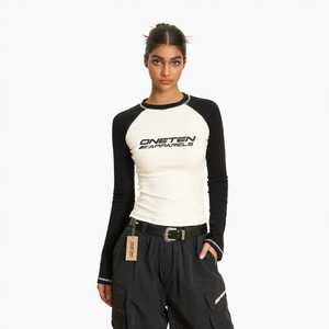 ONETEN APPARELS T-shirt décontracté pour femme à manches raglan courtes, coupe ample, col rond, en coton respirant, collection automne - Product Image 1