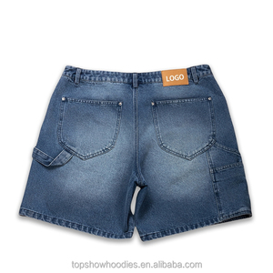 Shorts en jean délavé à taille haute, ornés de perles et de strass, style baggy, personnalisés OEM pour hommes - Product Image 2