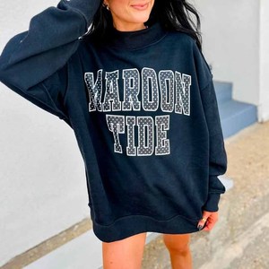 PRCS Custom <b>Mock</b> <b>Neck</b> Sweatshirt Polka Dot Gingham Patch Chenille Embroidery University College Style - Product Image 3