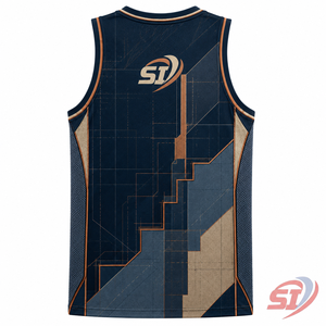 Camiseta de Baloncesto de Alta Calidad con Estampado Personalizado, Malla Transpirable, OEM, Marca Privada, Ropa Deportiva, Copper Indigo Architect - Product Image 2