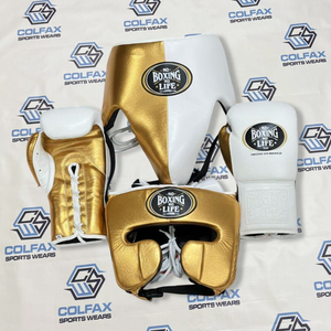 Guantes de Boxeo Profesionales Ligeros y Personalizables de Cuero Sintético Rosa Dorado con Cordones, Protector de Cabeza y Protector Inguinal - Product Image 4