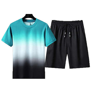 Ensemble de survêtements pour hommes, imprimé géométrique, t-shirt + short, tenue d'été européenne respirante pour hommes - Product Image 1